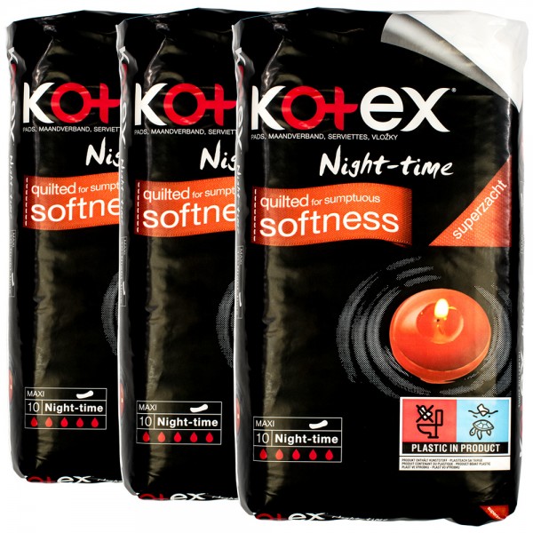 3x Kotex Maxi Night Time Damenbinden 10 Stück
