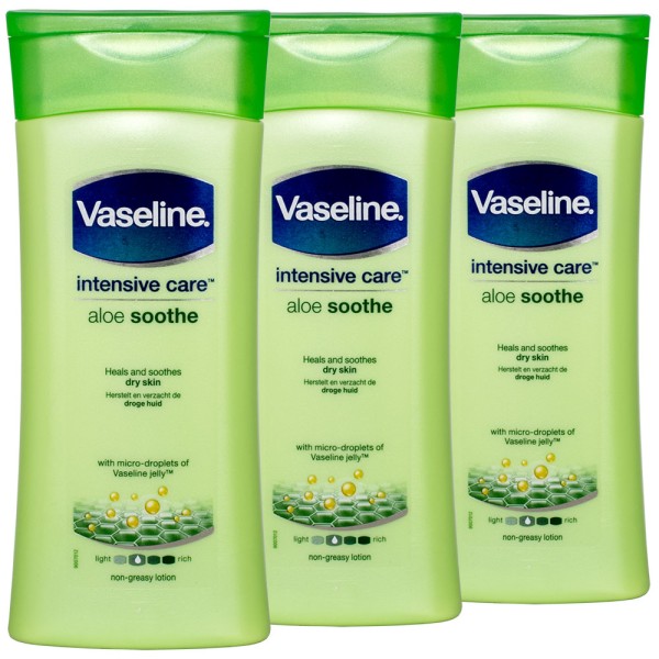 3x Vaseline Intensive Care Aloe Soothe Body Lotion 200ml