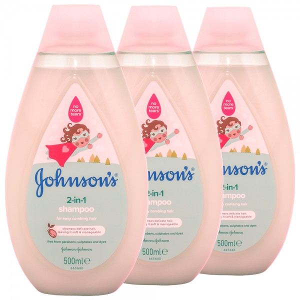 3x Johnson's Baby Shampoo 2-in-1 500ml
