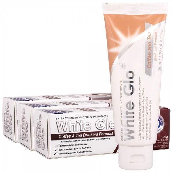 3x White Glo Extra Strength Whitening Zahnpasta für Kaffee & Tee Trinker100ml