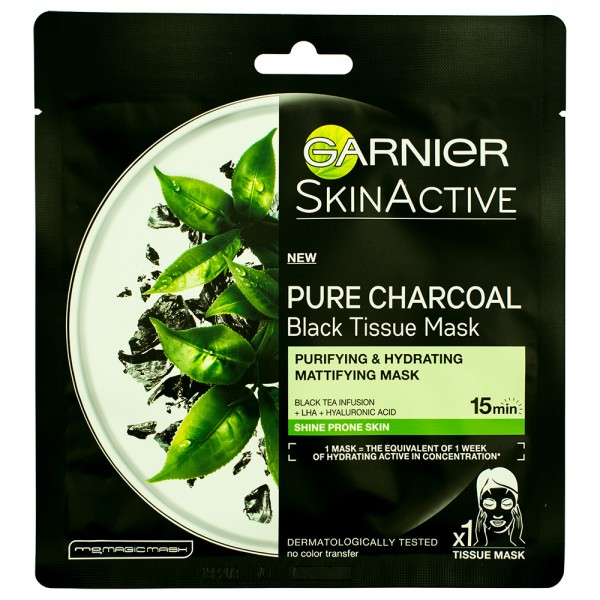 Garnier Skin Active Schwarze Tuchmaske mit Bambuskohle 28 g