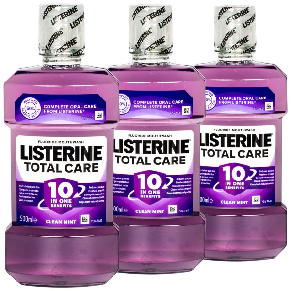 3x Listerine Total Care 10in1 Clean Mint - Mundspülung 500ml